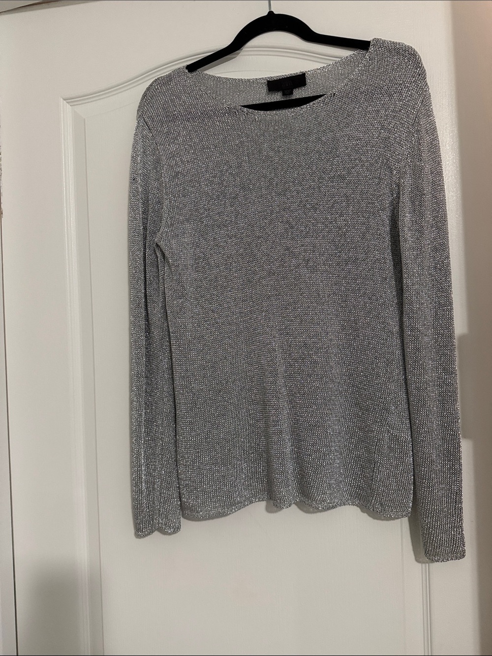 Zara Silver Metallic Crewneck Long-Sleeve Top